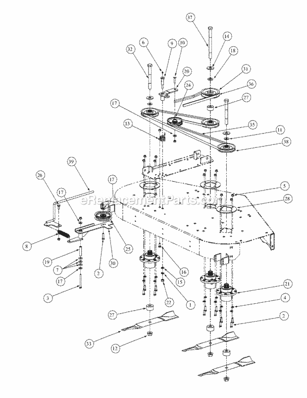 Fabricated Deck Spindle Assembly 54-Inch Diagram and Parts List for M54-HN 53BB5ETW750-24-HP Cub Cadet Lawn Tractor